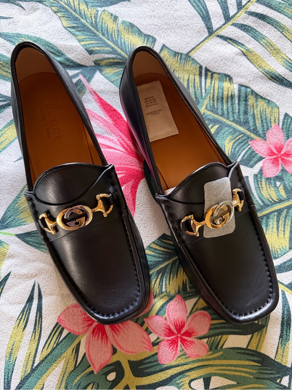 Gucci Black Leather Men's Horsebit Loafers with Silver and Gold GG Hardware